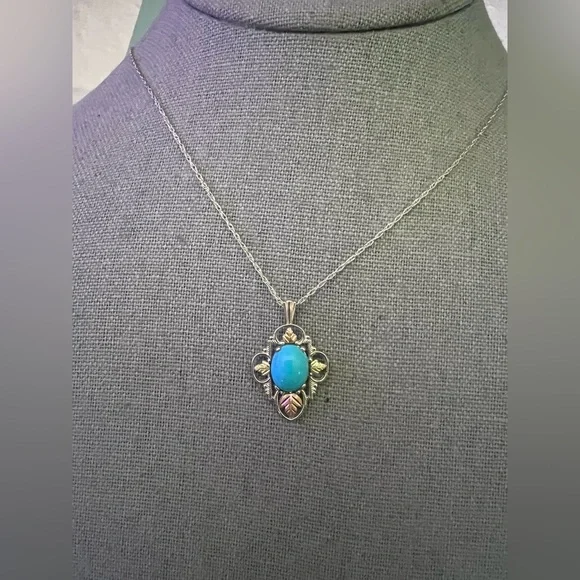 Vintage 12K Black Hills Gold n Sleeping Beauty Turquoise n Sterling Necklace